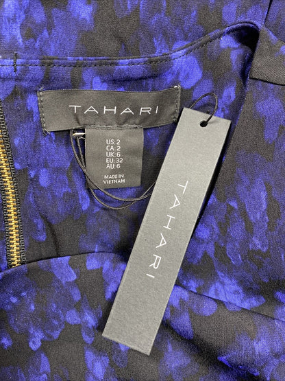 NUEVO Vestido recto de manga corta negro/azul de Tahari para mujer con bolsillos - 2