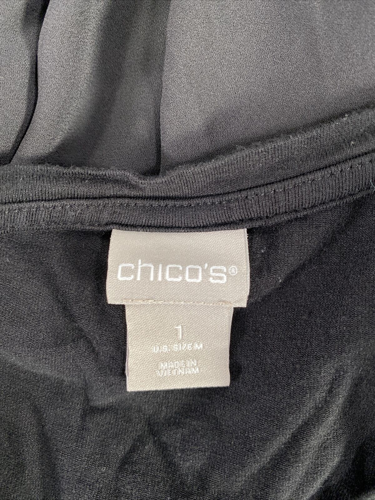 Chico's Blusa tipo túnica de manga larga con espalda tejida negra para mujer - 1 US M