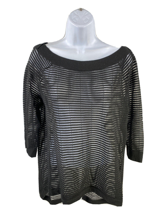 White House Black Market Women's Black Sheer 3/4 Sleeve Top - S