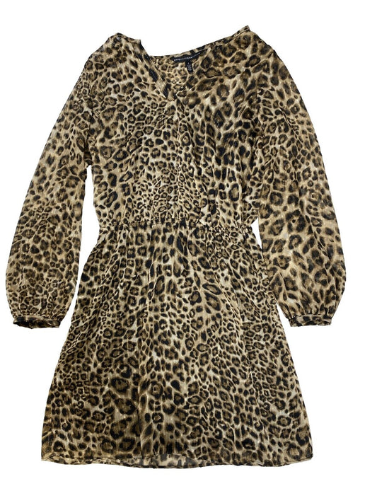 White House Black Market Vestido tipo blusón con estampado de leopardo marrón para mujer - 4