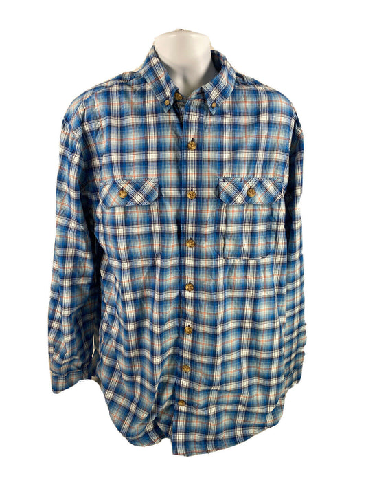 Duluth Trading Camisa con botones de ajuste estándar a cuadros azules para hombre - L Tall