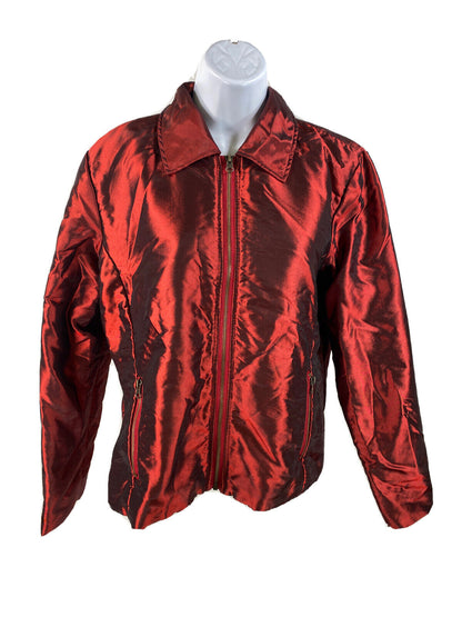 Chico's Women's Red Metallic Long Sleeve Full Zip Basic Jacket - 1/ US 8