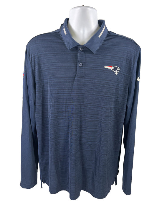 Nike Men's Navy Blue Patriots Football Long Sleeve Polo Shirt - L
