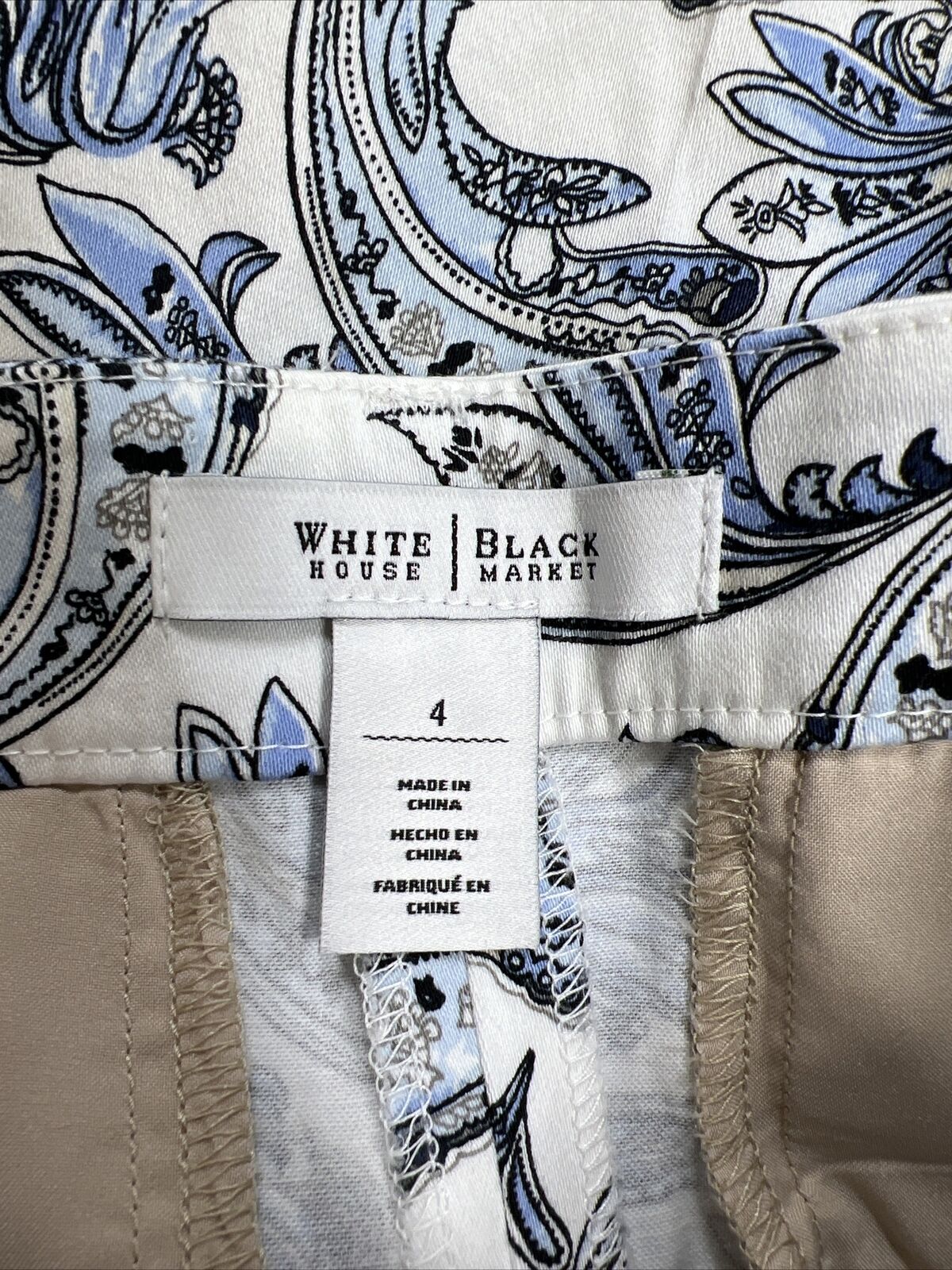 White House Black Market Women's White/Blue Paisley Chino Shorts - 4