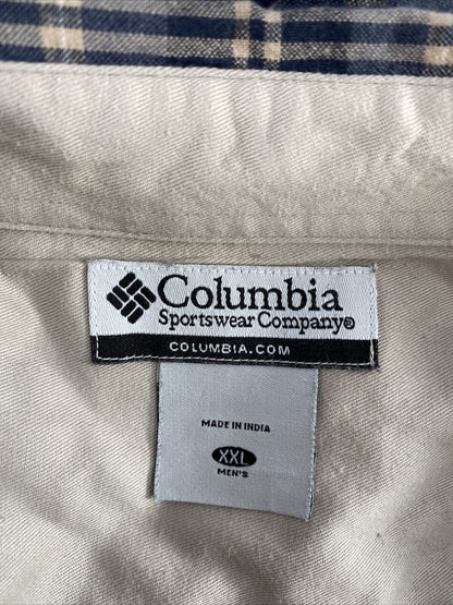 Columbia Camisa casual con botones de manga larga a cuadros azules para hombre - XXL