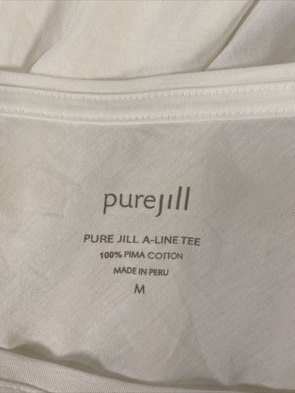 Pure J. Jill Women's White Long Sleeve Pima Cotton A-Line Tee Shirt - M