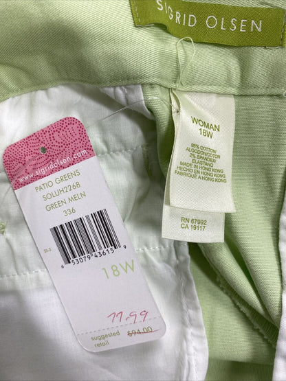 NEW Sigrid Olsen Women's Green Melon Cotton Straight Casual Pants Sz 18