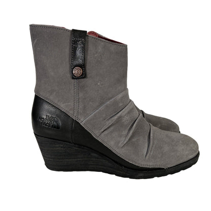 NEW The North Face Women's Gray Leather Bridgeton Wedge Zip Boots - 6