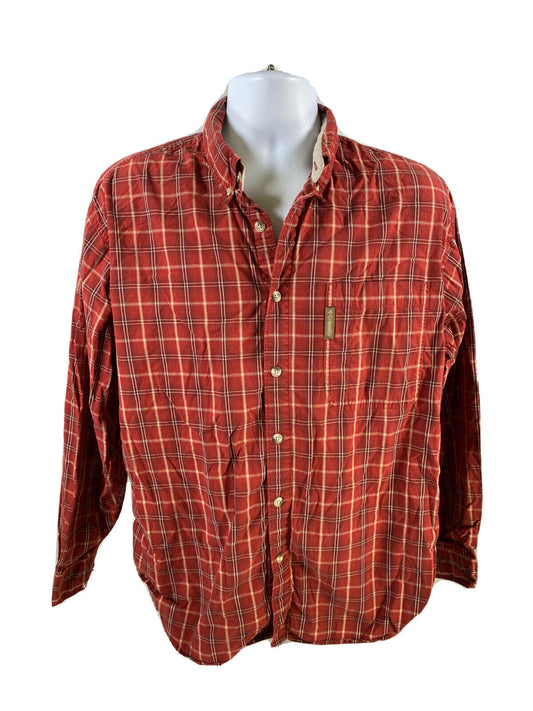 Columbia Camisa casual con botones de manga larga a cuadros rojos para hombre - L