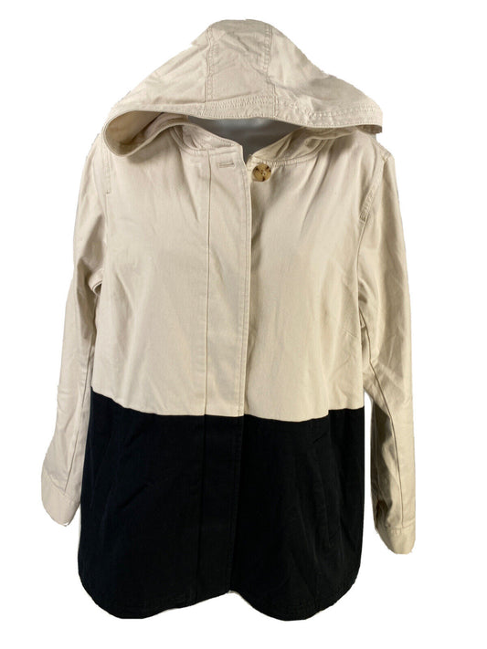 J.Jill Chaqueta con capucha de lona suave con bloques de color beige/negro para mujer - S