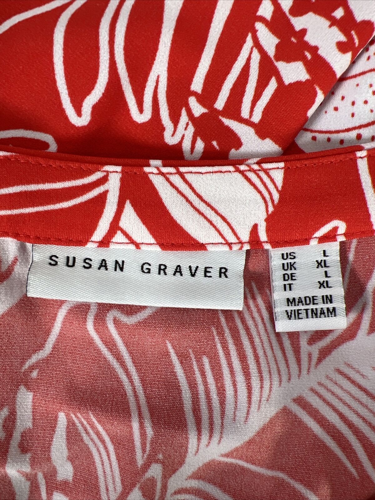 Susan Graver Blusa floral roja de manga larga con cuello en V para mujer - L