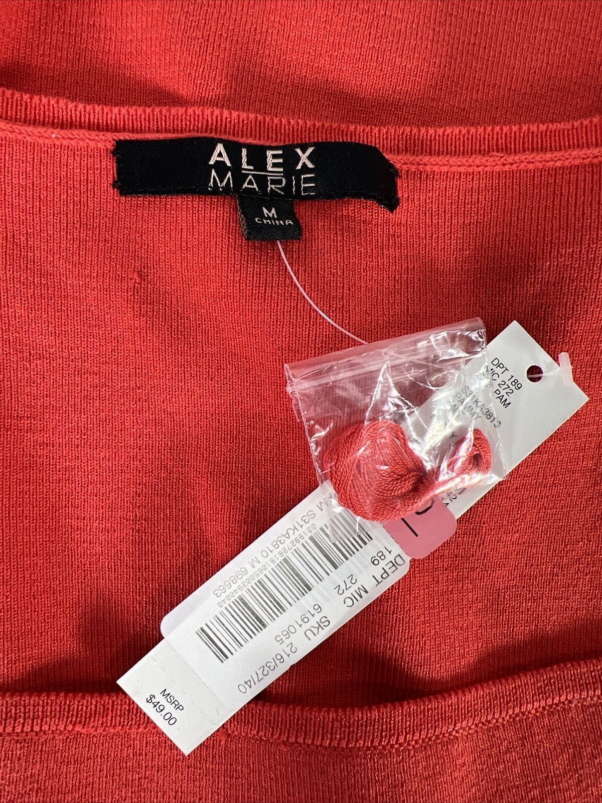 NUEVO Suéter rojo con cuello cuadrado y manga japonesa Alex Marie para mujer - M