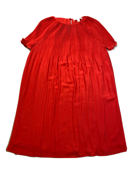 Michael Kors Women's Red Short Sleeve Pleated Knee Length Sheath Dress -M