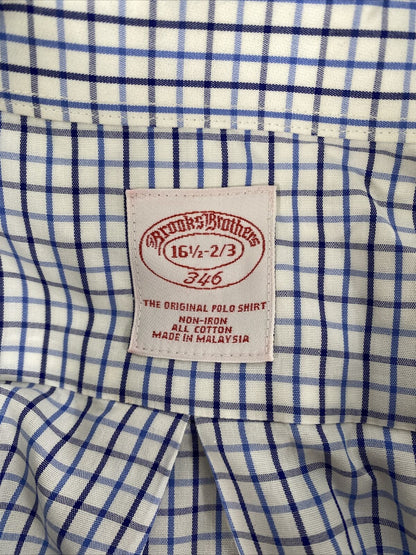 Brooks Brothers 346 Men's White/Blue Original Polo Button Up Shirt - 16.5