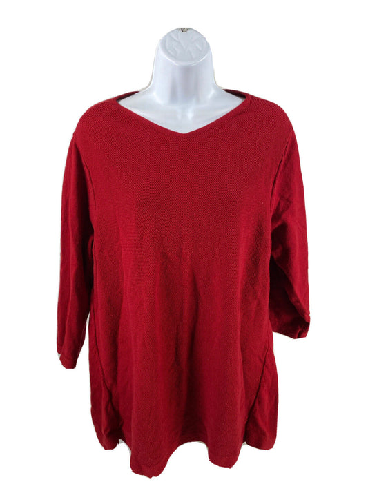 J. Jill Suéter rojo de algodón con manga 3/4 y cuello en V para mujer - XL