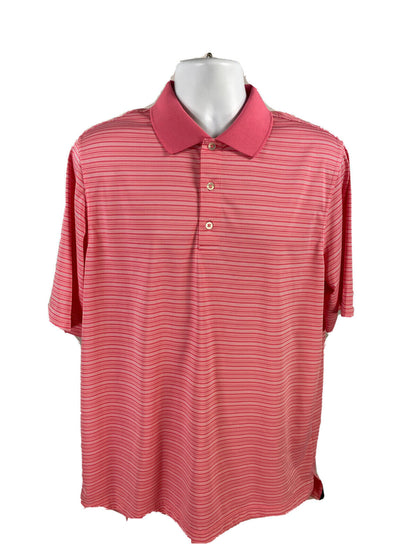 Polo de golf de alto rendimiento con rayas rosas de Bobby Jones para hombre - L