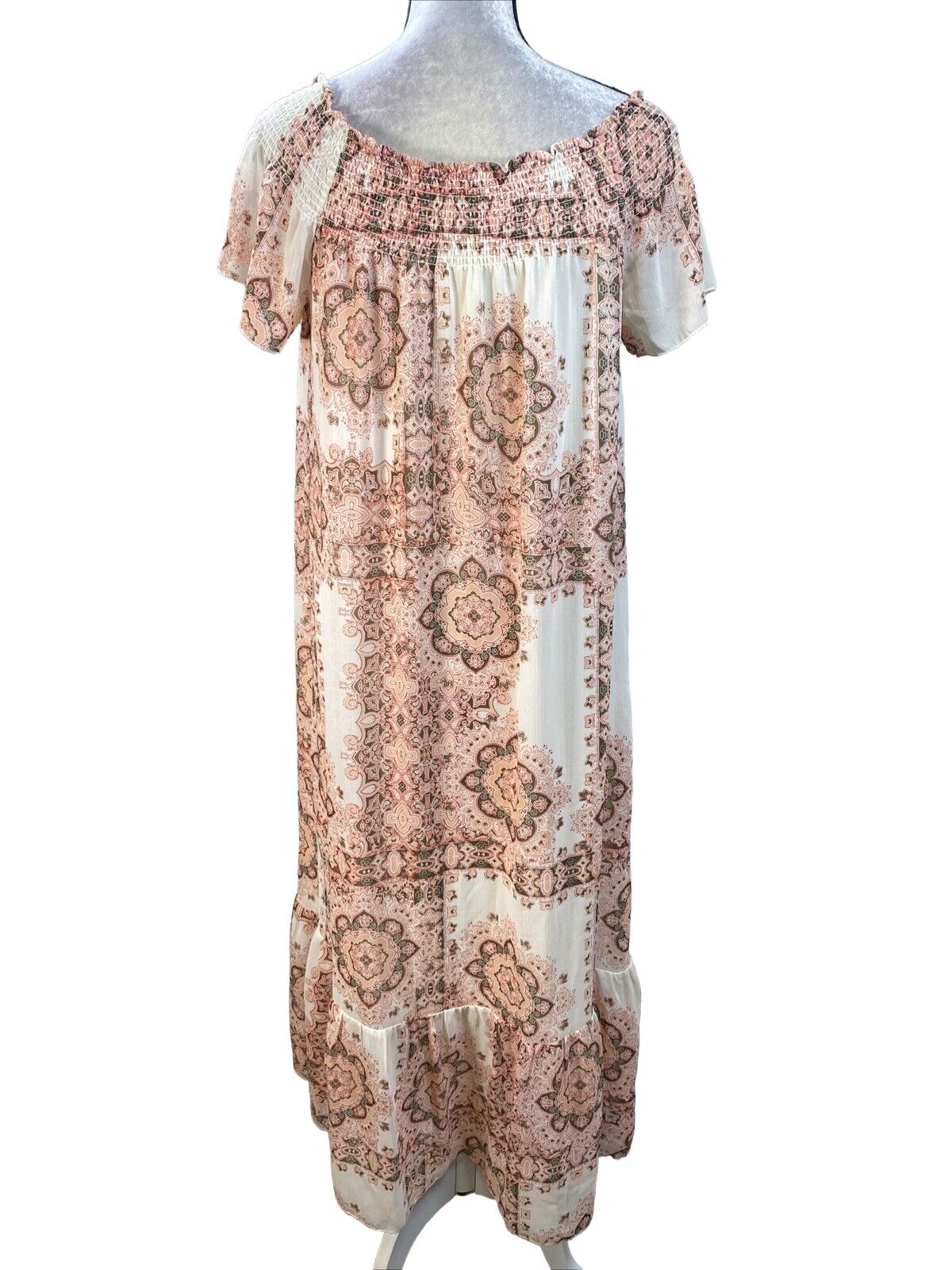 Nanette Lepore Women's White/Pink Paisley Sheer Cap Sleeve Dress Sz 8