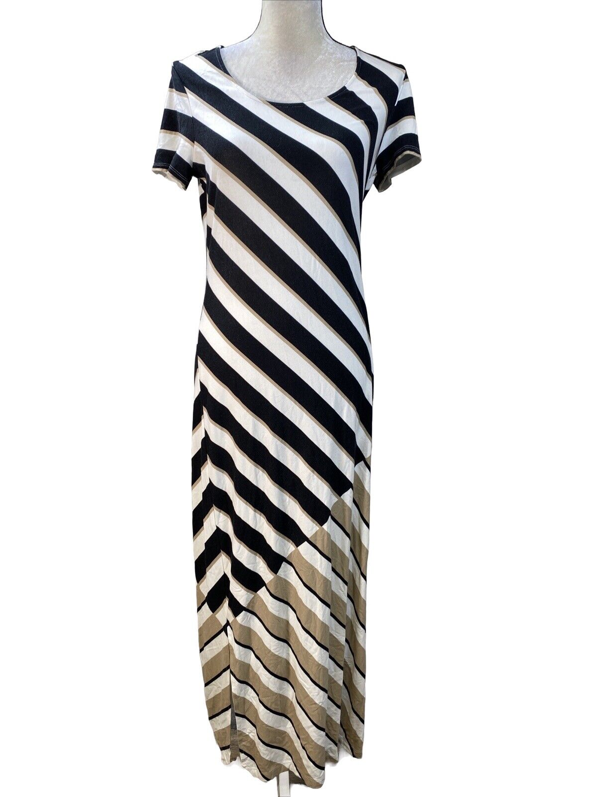 Chico's Zenergy Women's Black & Beige Striped Maxi Dress - 0/US 4