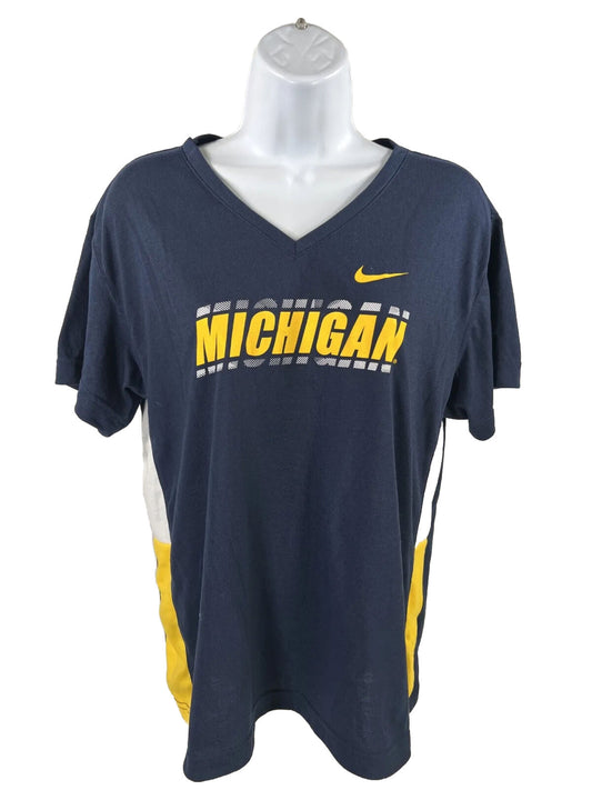 Nike Women's Blue Short Sleeve Dri-Fit University of Michigan T-Shirt - L