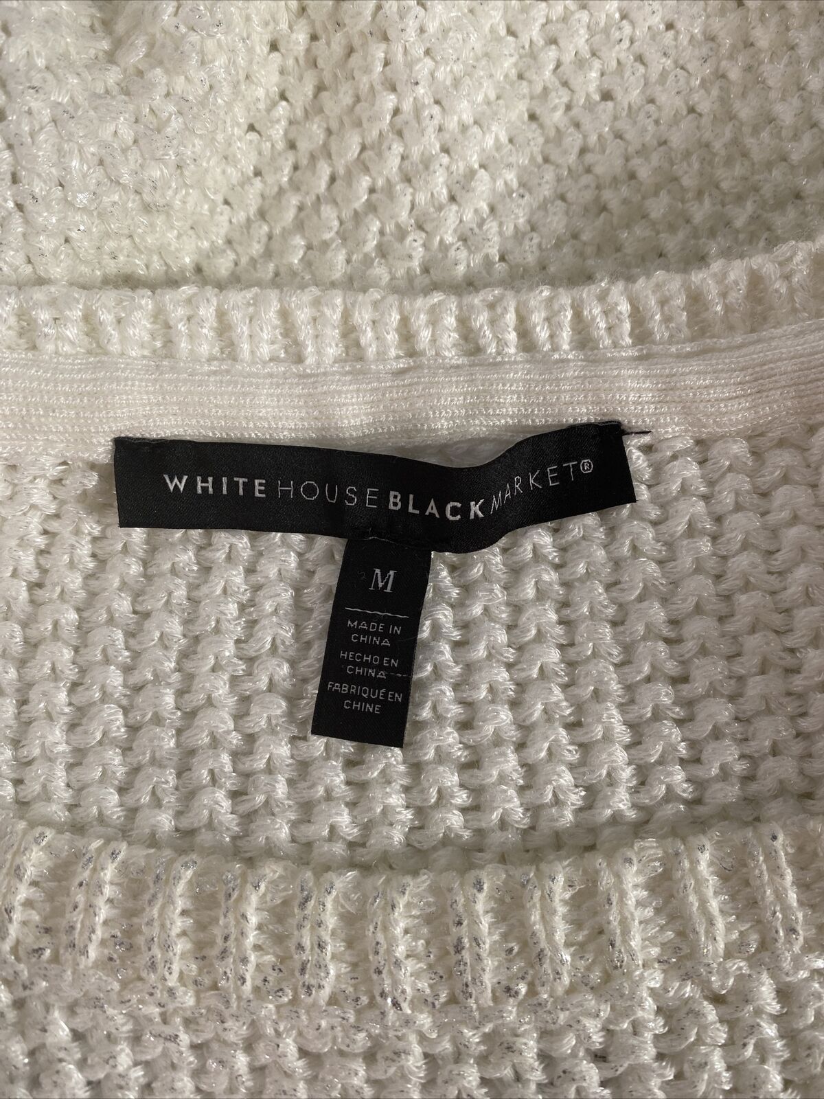 White House Black Market Women's White Metallic-Foil Knit Sweater Sz M