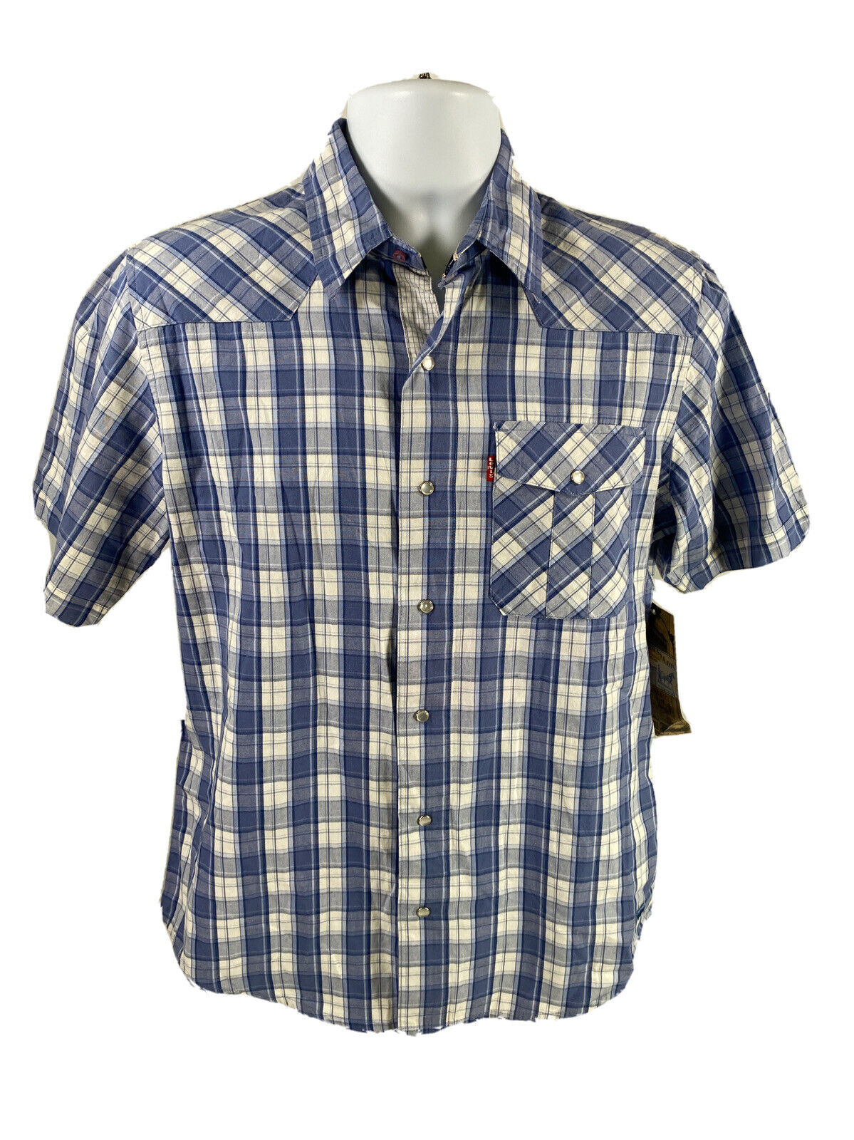 NEW Levi Strauss Men's Blue Plaid Short Sleeve Button Up Shirt - S