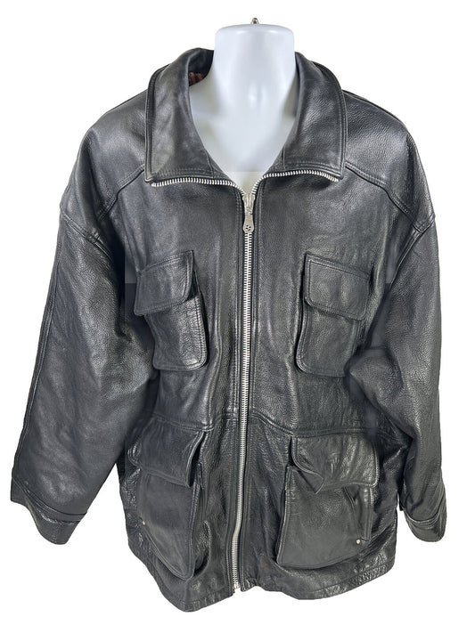 TKO Men's Black Leather Full Zip Genuine Leather Jacket - XL