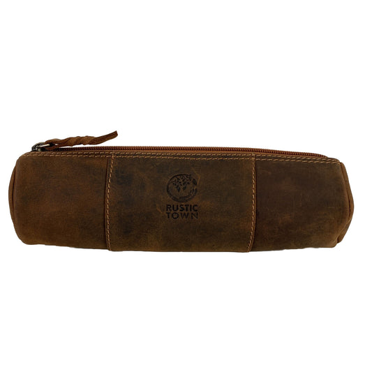 Rustic Town Unisex Brown Leather Small Toiletry Travel Case