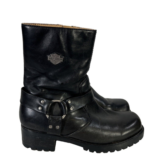 Harley Davidson Women's Black Leather Ashby Ankle Motorcycle Boots - 9.5