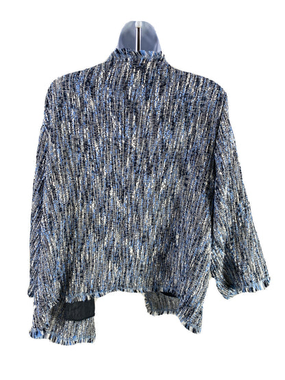 NEW Roz and Ali Women's Blue Twill Fringe Open Blazer Jacket - Plus 2X