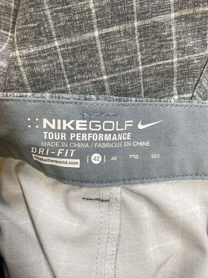 Nike Men's Gray Plaid Tour Performance Golf Shorts - 42