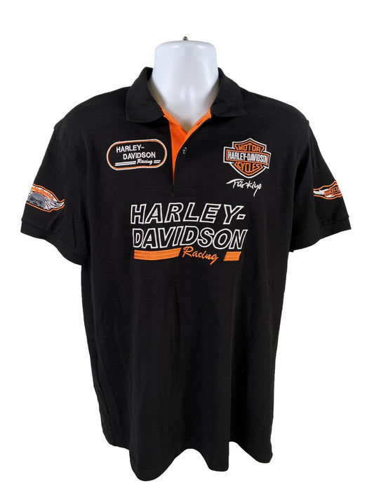 NEW Harley Davidson Mens Black/Orange Short Sleeve Racing Polo Shirt -XXL