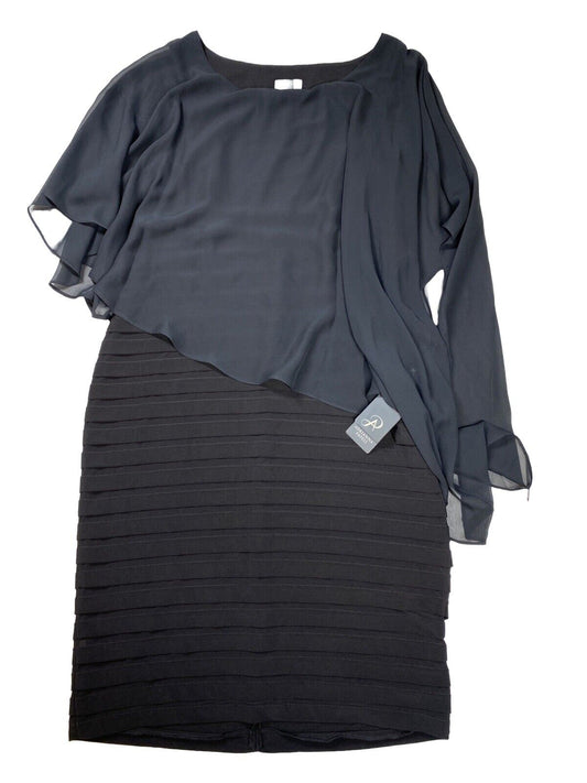 NEW Adrianna Papell Women's Black Chiffron Drape Overlay Dress - 14