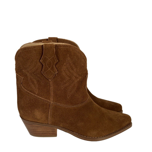 Nine West Women's Brown Suede Texen Pull On Ankle Western Boots - 8M
