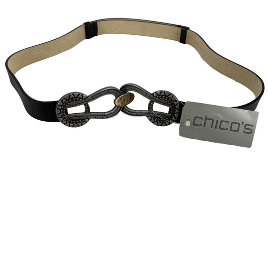 NEW Chico's Women's Black Genuine Leather Touching Triangles Belt - M
