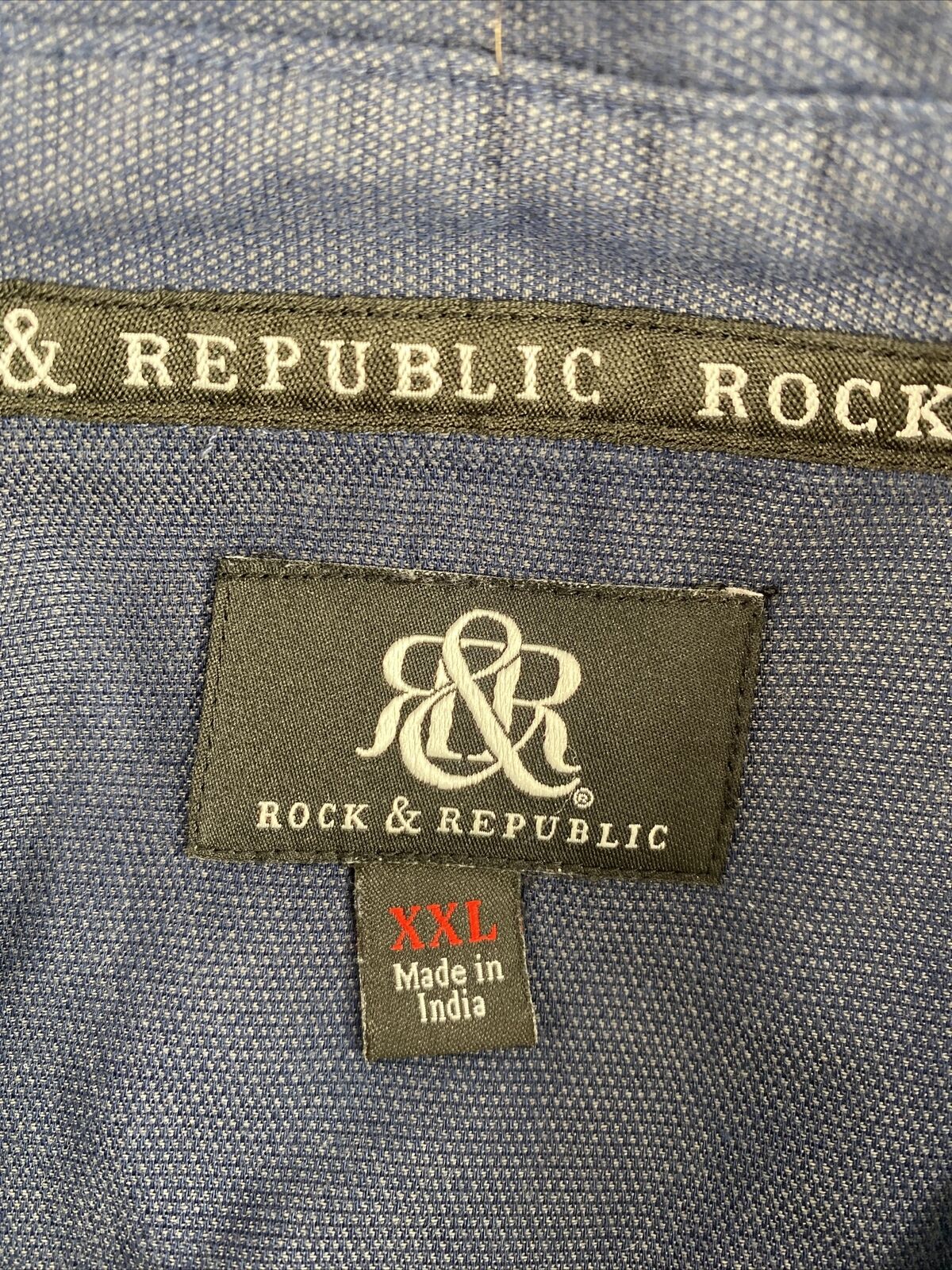 Rock & Republic Men's Navy Blue Long Sleeve Casual Button Up Shirt - XXL