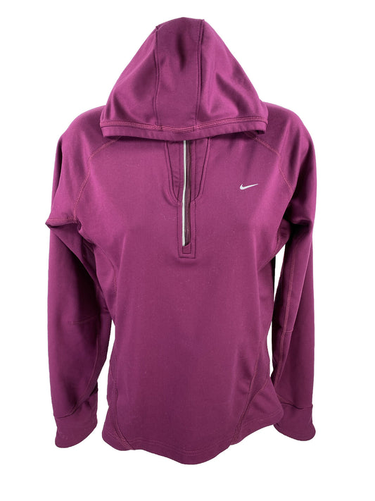 Nike Women's Purple Long Sleeve Fit Dry Hooded Athletic Shirt - S