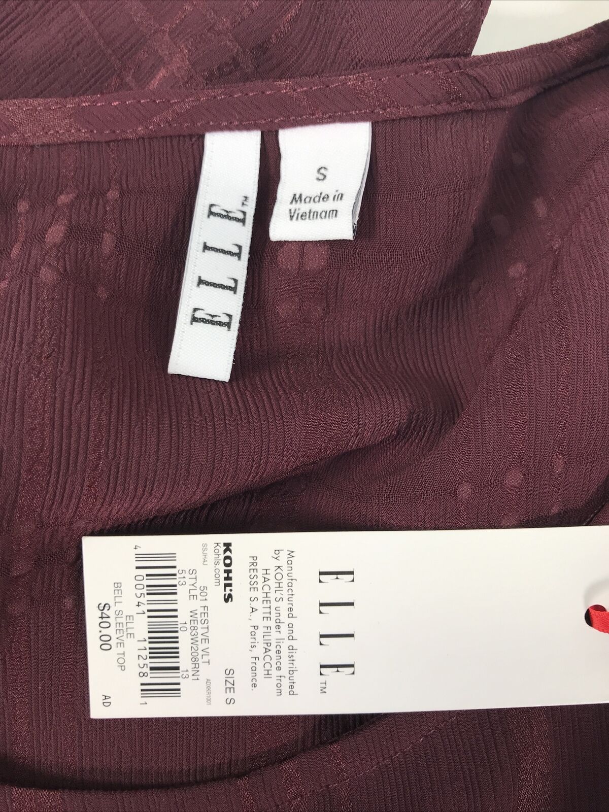 NEW Elle Women's Red/Burgundy 3/4 Bell Sleeve Blouse Top Sz S