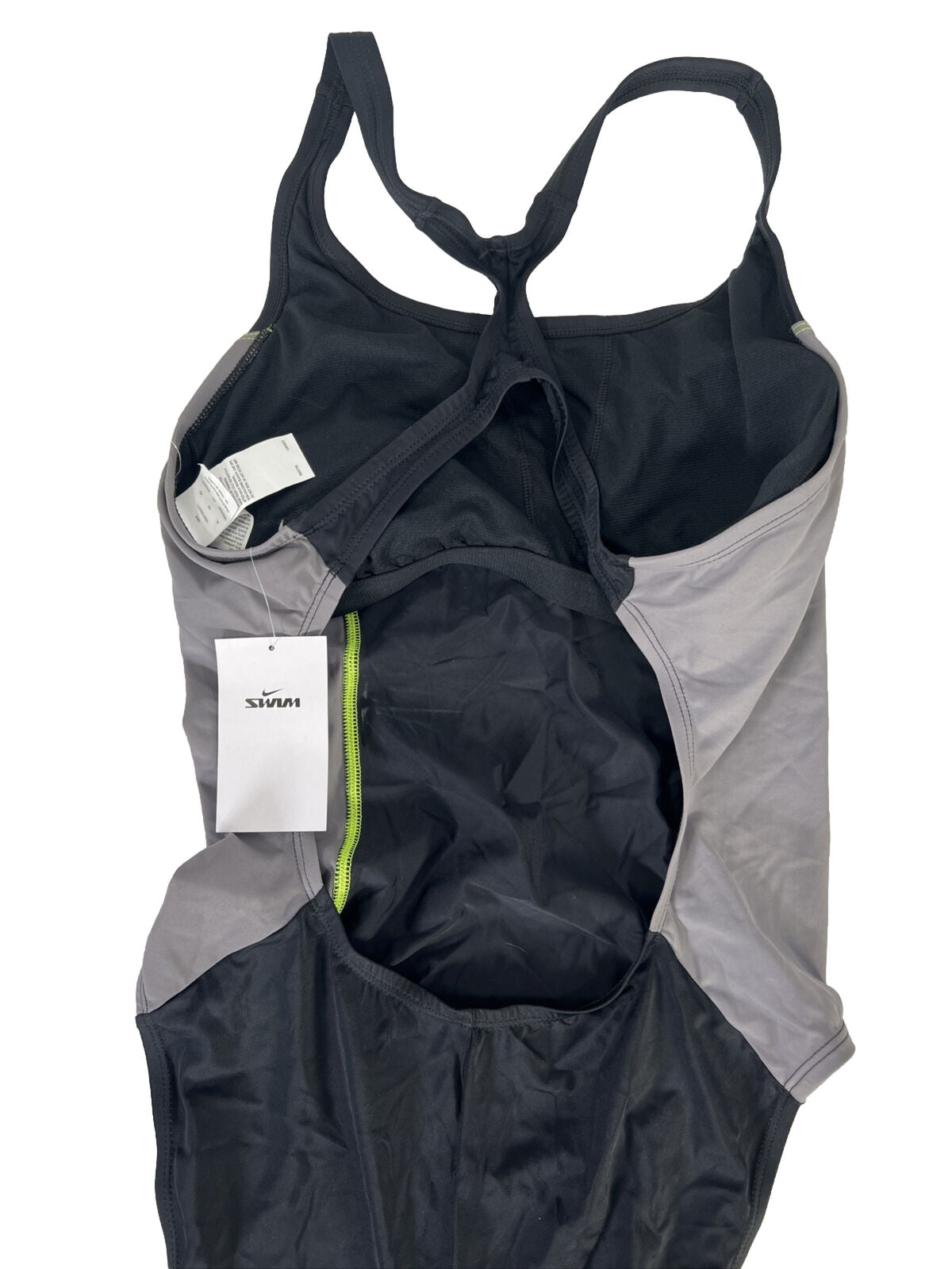 NUEVO Traje de baño de una pieza Nike Color Surge Powerback para mujer en negro/gris - XL