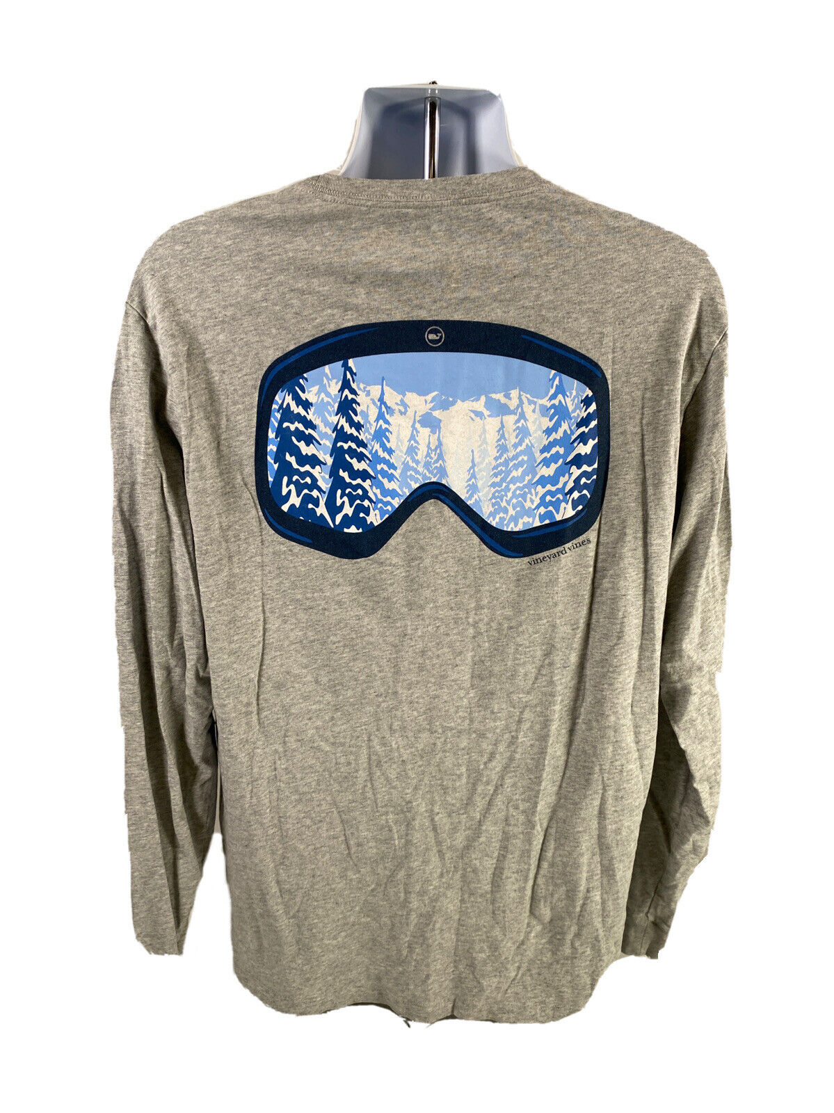 Vineyard Vines Camiseta de manga larga con gráfico de gafas de nieve gris para hombre - L