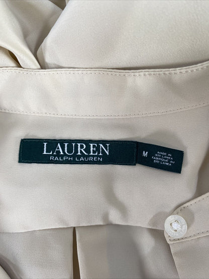 LAUREN Ralph Lauren Camisa beige de manga larga con botones para mujer - M