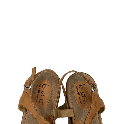 BOC Women's Tan Leather Floral Thong Slingback Sandals - 42 (US 10)