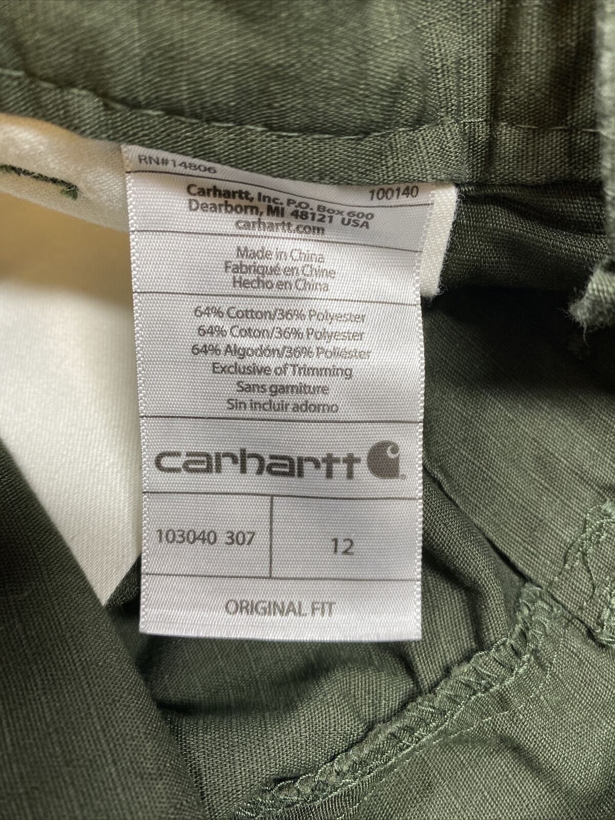 Carhartt Women's Green Original Fit Casual Shorts - 12