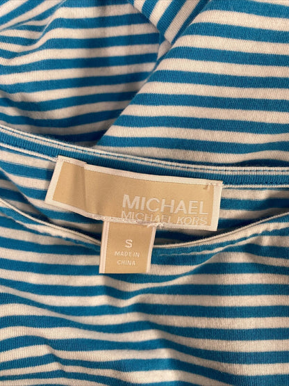 Michael Kors Women's Blue/White Striped Cold Shoulder Side Zip Shirt - S