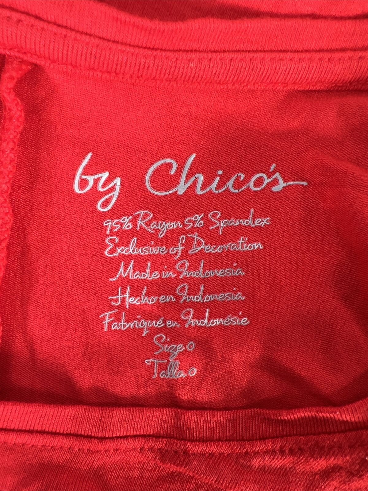 Chico's Blusa tipo túnica roja con manga 3/4 y ribete de encaje para mujer - 0/US S