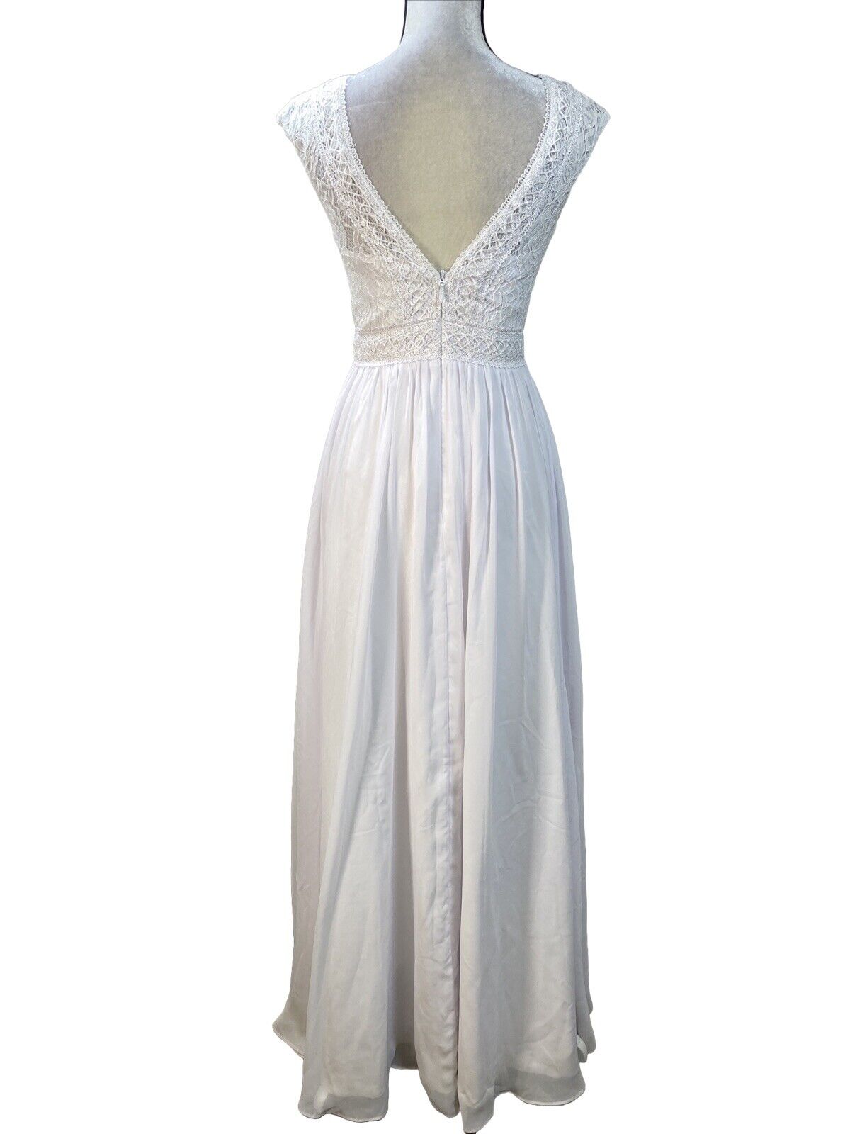 NEW JJ's House Womens White Lace V-Neck Sleeveless A-Line Wedding Dress- 2