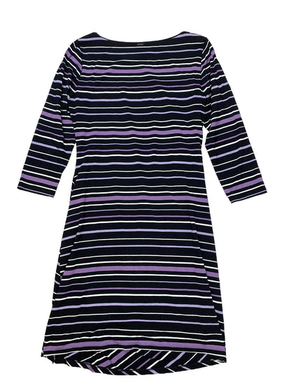 White House Black Market Women's Black/Purple Cinch Waist Side Dress - M