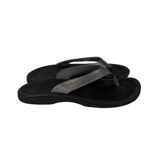 Olukai Women's Black/Silver Ohana Thong Flip Flops - 11