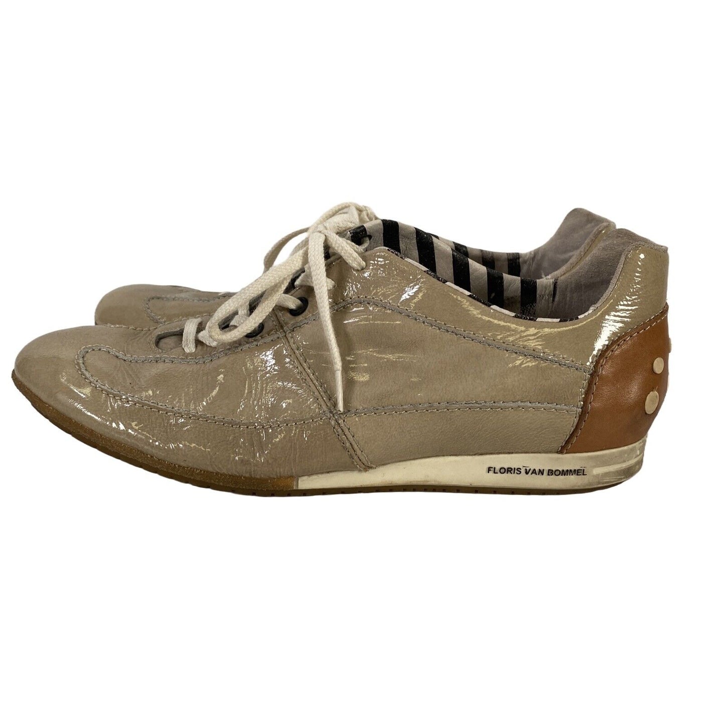 Floris Van Bommel Women's Beige Leather Lace Up Sneakers Shoes - 38