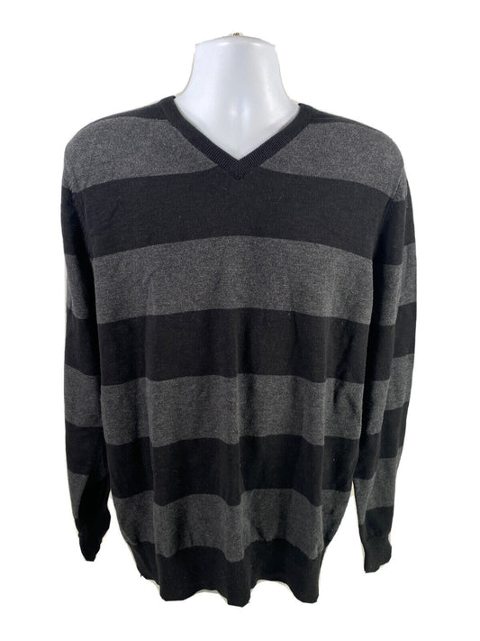NEW Bowen & Wright Men's Black/Gray Striped V-Neck Sweater - XL