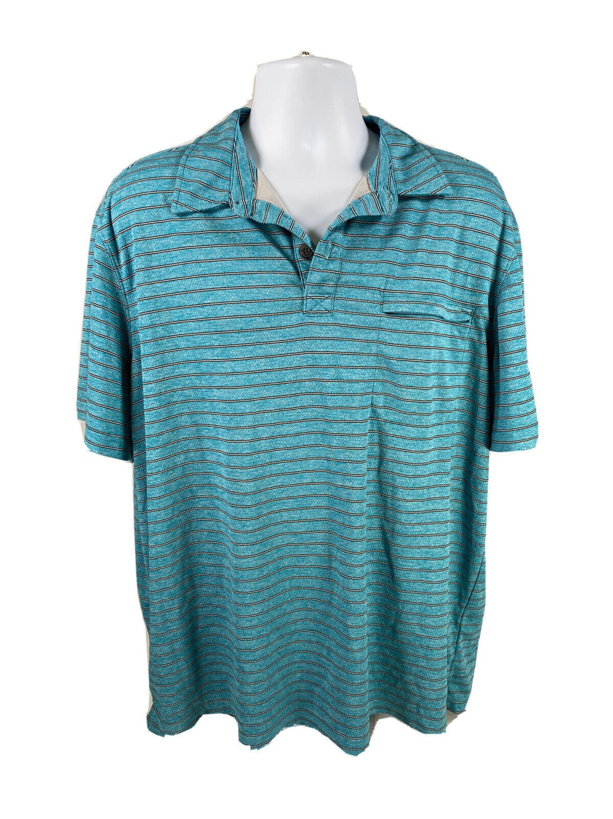 Duluth Trading Co Men's Blue Striped Polyester/Nylon Polo Shirt - XL